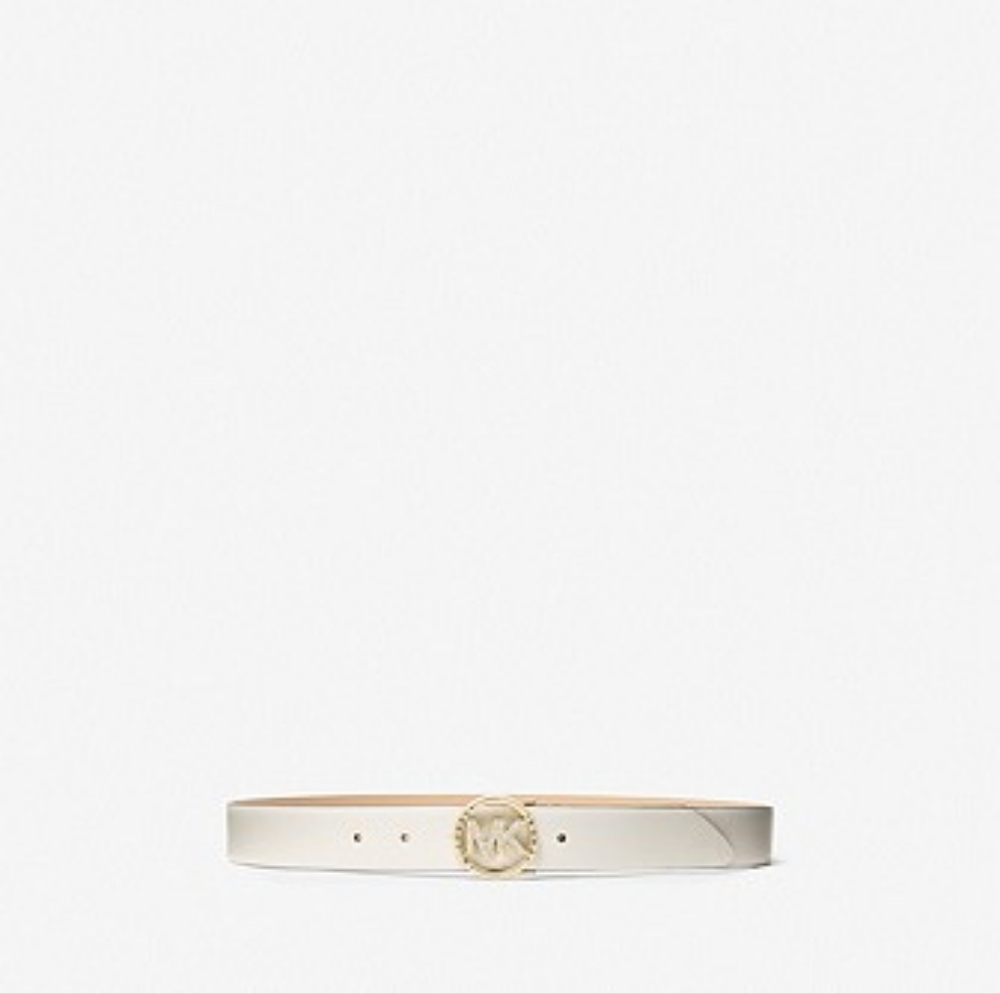 Michael Kors Leather Pave Logo Belt in Light Cream